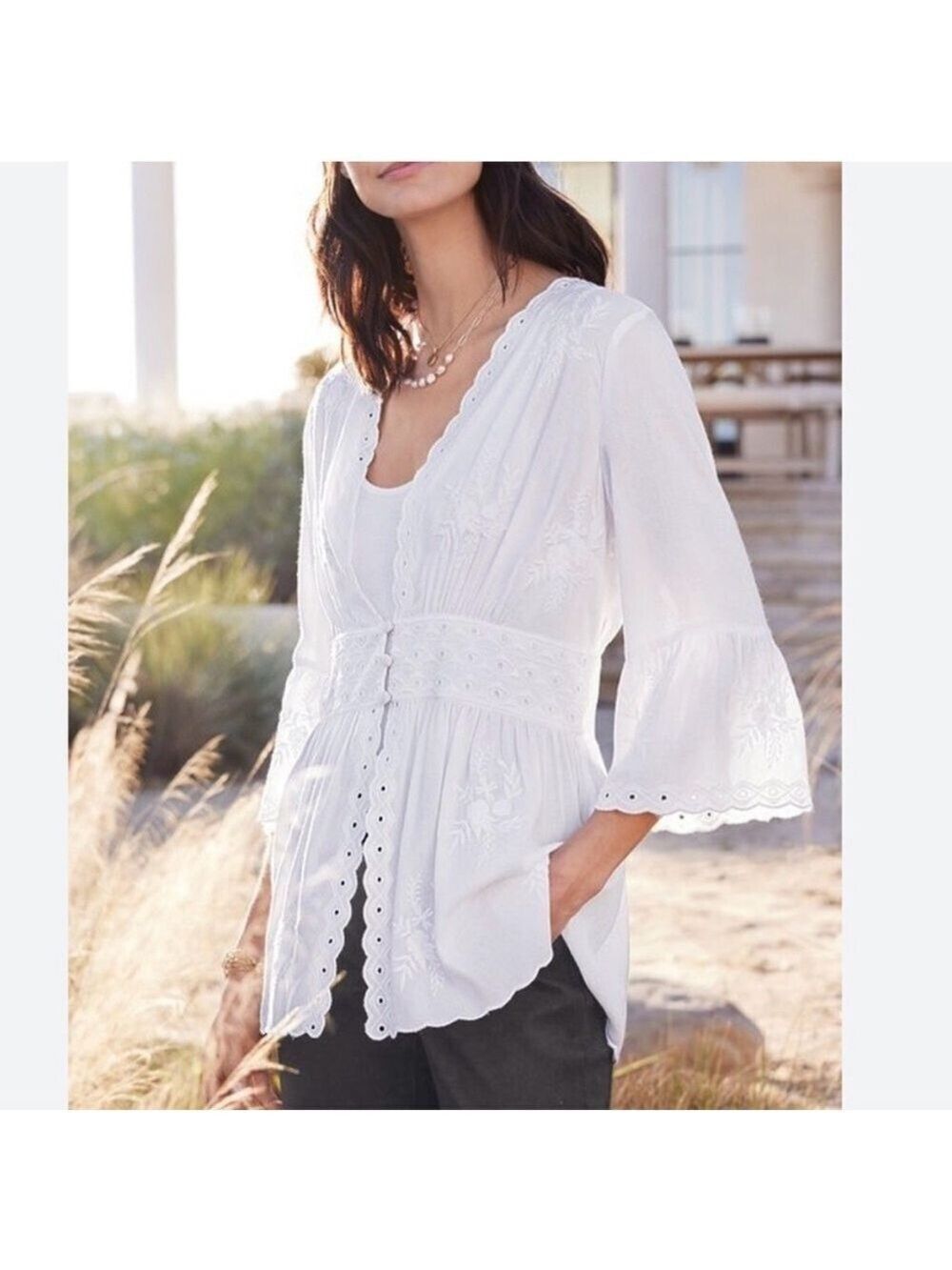 Soft Surroundings Icon Melissani White Eyelet Embroidered Tunic Small